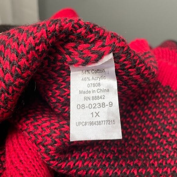 Catherines Plus Sz 1X Red Black Plaid Open Cardigan Sweater Christmas Cabincore - Picture 6 of 9